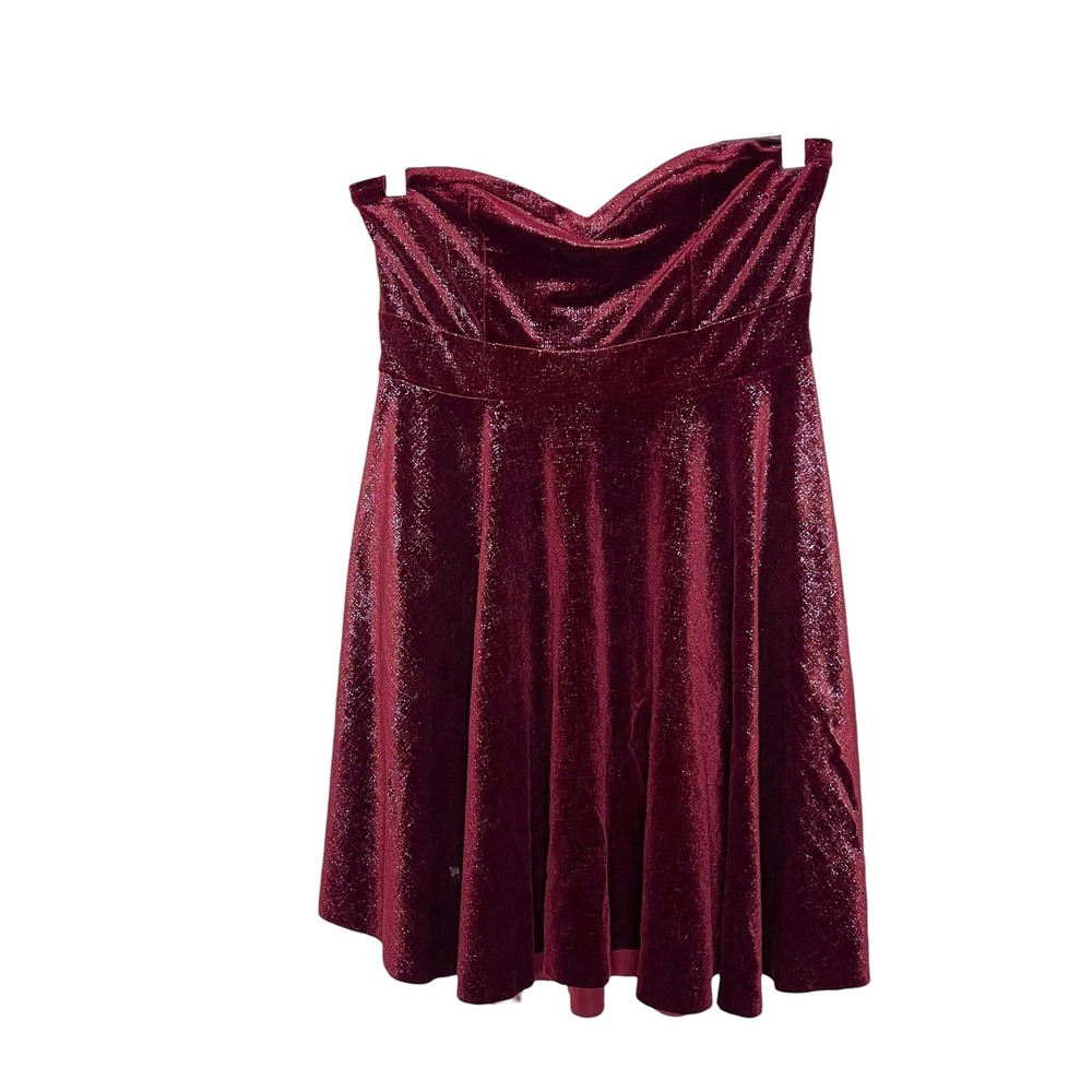Free People Burgundy Velvet Sparkle Strapless Fit‎ Flare Dress Size Small